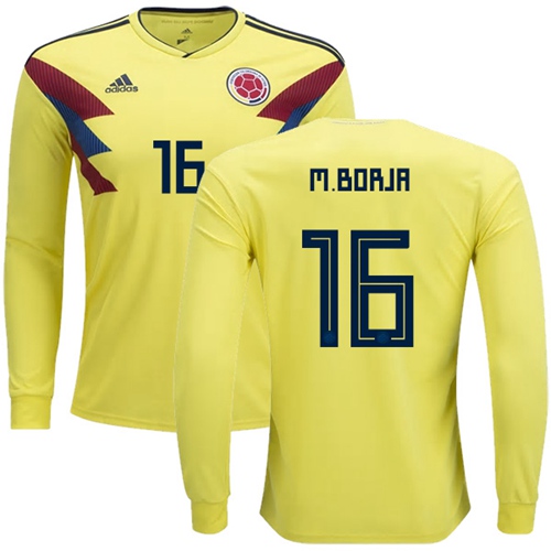 Colombia #16 M.Borja Home Long Sleeves Soccer Country Jersey